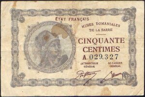 50 centimes Mines domaniales de la Sarre type 1920