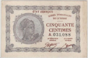 50 centimes Mines domaniales de la Sarre type 1920