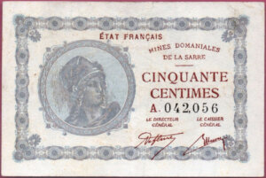 50 centimes Mines domaniales de la Sarre type 1920