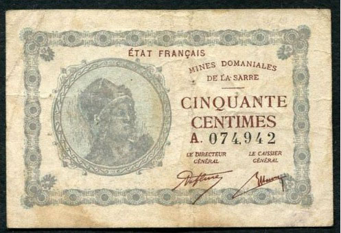 50 centimes Mines domaniales de la Sarre type 1920