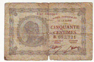 50 centimes Mines domaniales de la Sarre type 1920