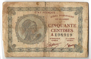 50 centimes Mines domaniales de la Sarre type 1920