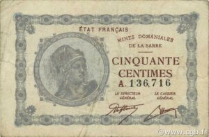 50 centimes Mines domaniales de la Sarre type 1920