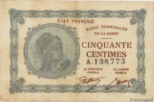 50 centimes Mines domaniales de la Sarre type 1920