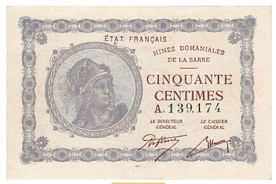 50 centimes Mines domaniales de la Sarre type 1920