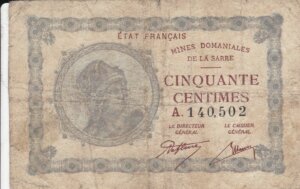 50 centimes Mines domaniales de la Sarre type 1920