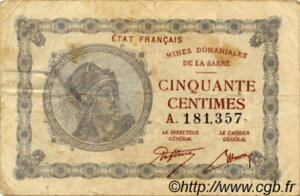 50 centimes Mines domaniales de la Sarre type 1920