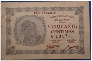 50 centimes Mines domaniales de la Sarre type 1920