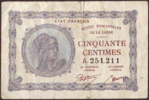 50 centimes Mines domaniales de la Sarre type 1920