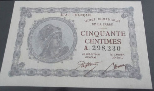 50 centimes Mines domaniales de la Sarre type 1920