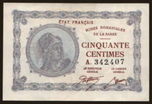 50 centimes Mines domaniales de la Sarre type 1920