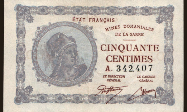 50 centimes Mines domaniales de la Sarre type 1920