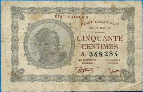 50 centimes Mines domaniales de la Sarre type 1920