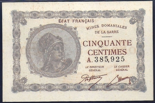 50 centimes Mines domaniales de la Sarre type 1920