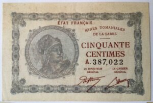 50 centimes Mines domaniales de la Sarre type 1920