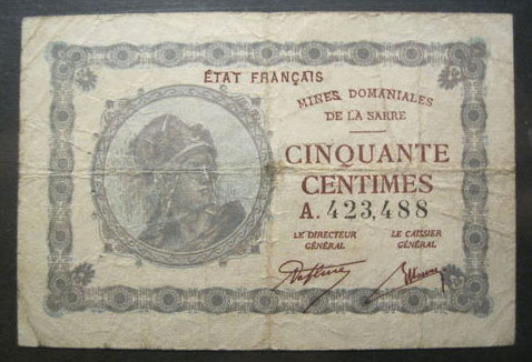 50 centimes Mines domaniales de la Sarre type 1920