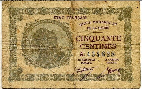 50 centimes Mines domaniales de la Sarre type 1920