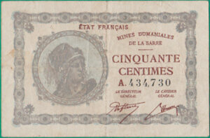 50 centimes Mines domaniales de la Sarre type 1920