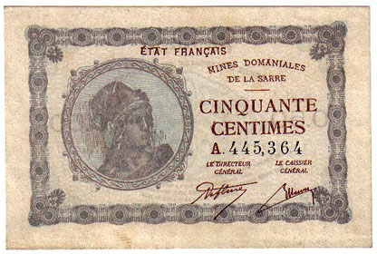 50 centimes Mines domaniales de la Sarre type 1920