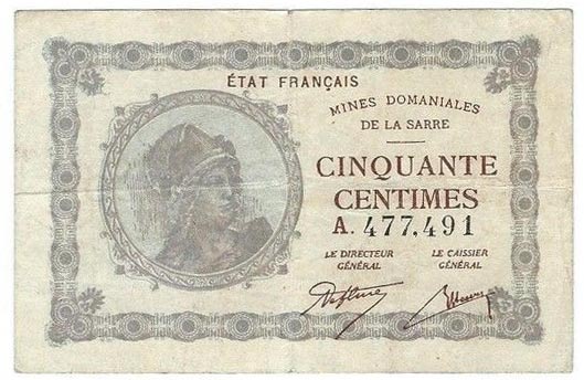 50 centimes Mines domaniales de la Sarre type 1920