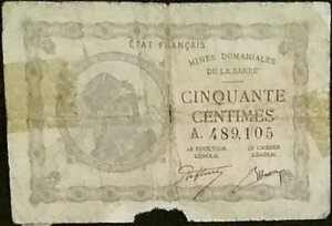 50 centimes Mines domaniales de la Sarre type 1920