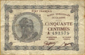 50 centimes Mines domaniales de la Sarre type 1920