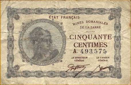 50 centimes Mines domaniales de la Sarre type 1920