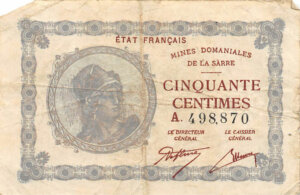 50 centimes Mines domaniales de la Sarre type 1920