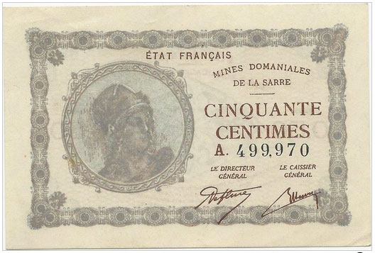 50 centimes Mines domaniales de la Sarre type 1920