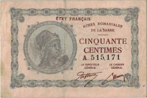 50 centimes Mines domaniales de la Sarre type 1920