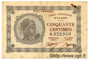 50 centimes Mines domaniales de la Sarre type 1920