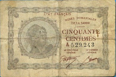 50 centimes Mines domaniales de la Sarre type 1920