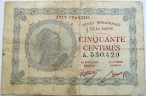 50 centimes Mines domaniales de la Sarre type 1920