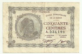 50 centimes Mines domaniales de la Sarre type 1920