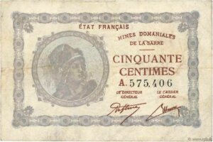 50 centimes Mines domaniales de la Sarre type 1920