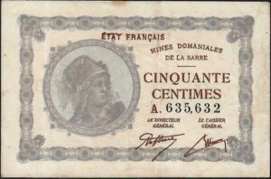 50 centimes Mines domaniales de la Sarre type 1920