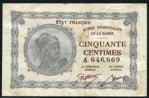 50 centimes Mines domaniales de la Sarre type 1920