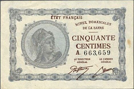 50 centimes Mines domaniales de la Sarre type 1920