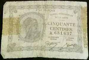 50 centimes Mines domaniales de la Sarre type 1920