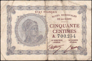 50 centimes Mines domaniales de la Sarre type 1920