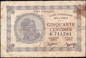 50 centimes Mines domaniales de la Sarre type 1920