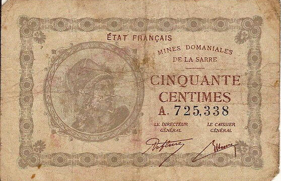 50 centimes Mines domaniales de la Sarre type 1920