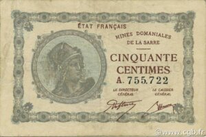 50 centimes Mines domaniales de la Sarre type 1920