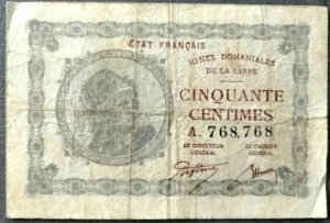 50 centimes Mines domaniales de la Sarre type 1920