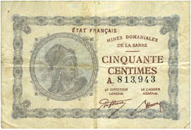 50 centimes Mines domaniales de la Sarre type 1920