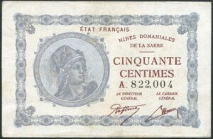 50 centimes Mines domaniales de la Sarre type 1920