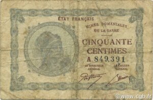 50 centimes Mines domaniales de la Sarre type 1920