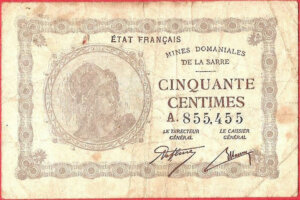 50 centimes Mines domaniales de la Sarre type 1920