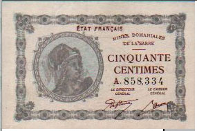 50 centimes Mines domaniales de la Sarre type 1920