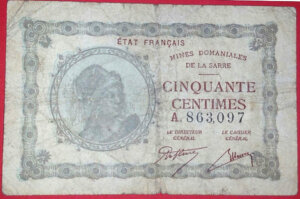 50 centimes Mines domaniales de la Sarre type 1920